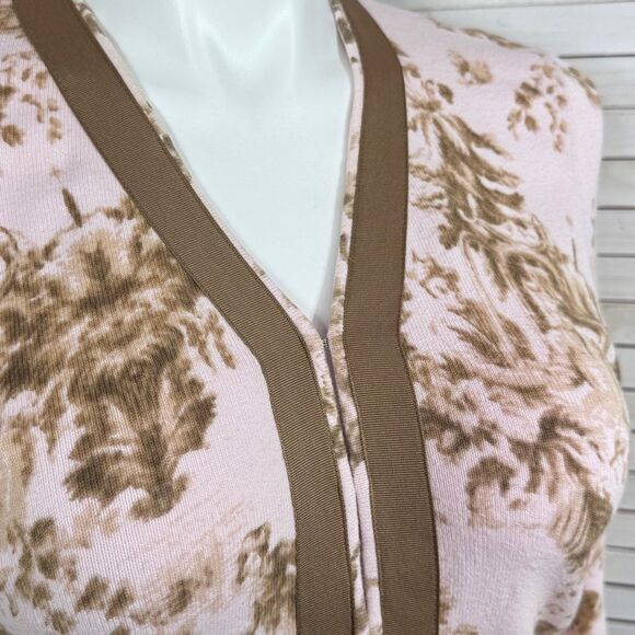 Shae Anthropologie Floral Ribbon Trim Cardigan Sweater Pink Tan Large - Picture 5 of 11